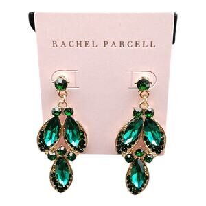 Rachel Parcell Emerald Green Crystal Drop Earrings – Gold Tone Statement Dangle